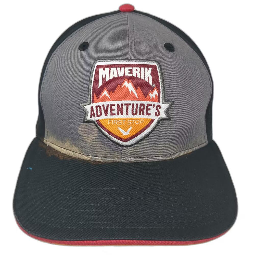 Maverik Snapback Hat Gray Black OS Adventure's First Stop Patch Adjustable Hat